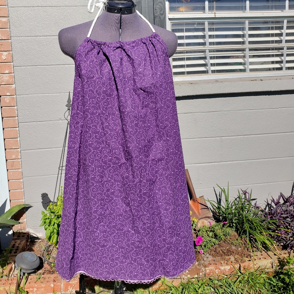 Size XL Handmade Sundress Purple Beaded Trim At Hem